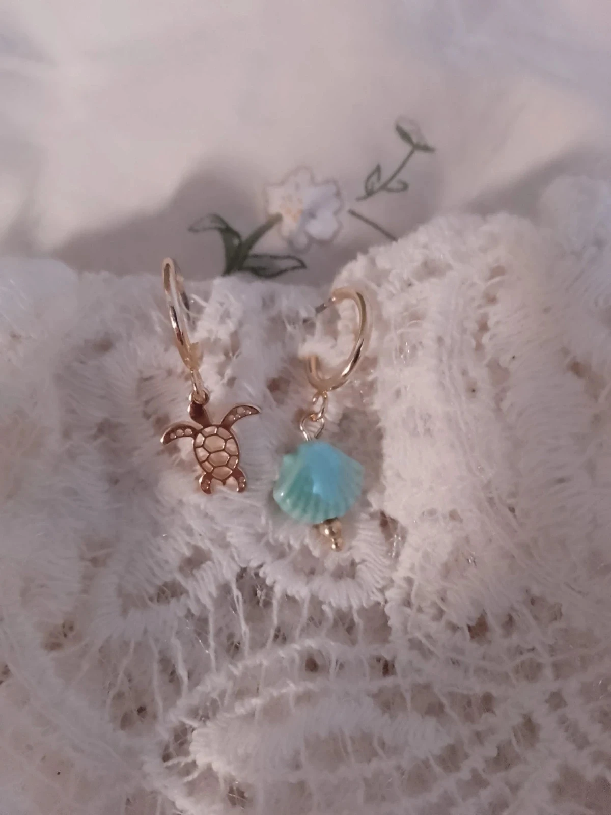 Asymmetric bohemian earrings turtle shell – photo 2